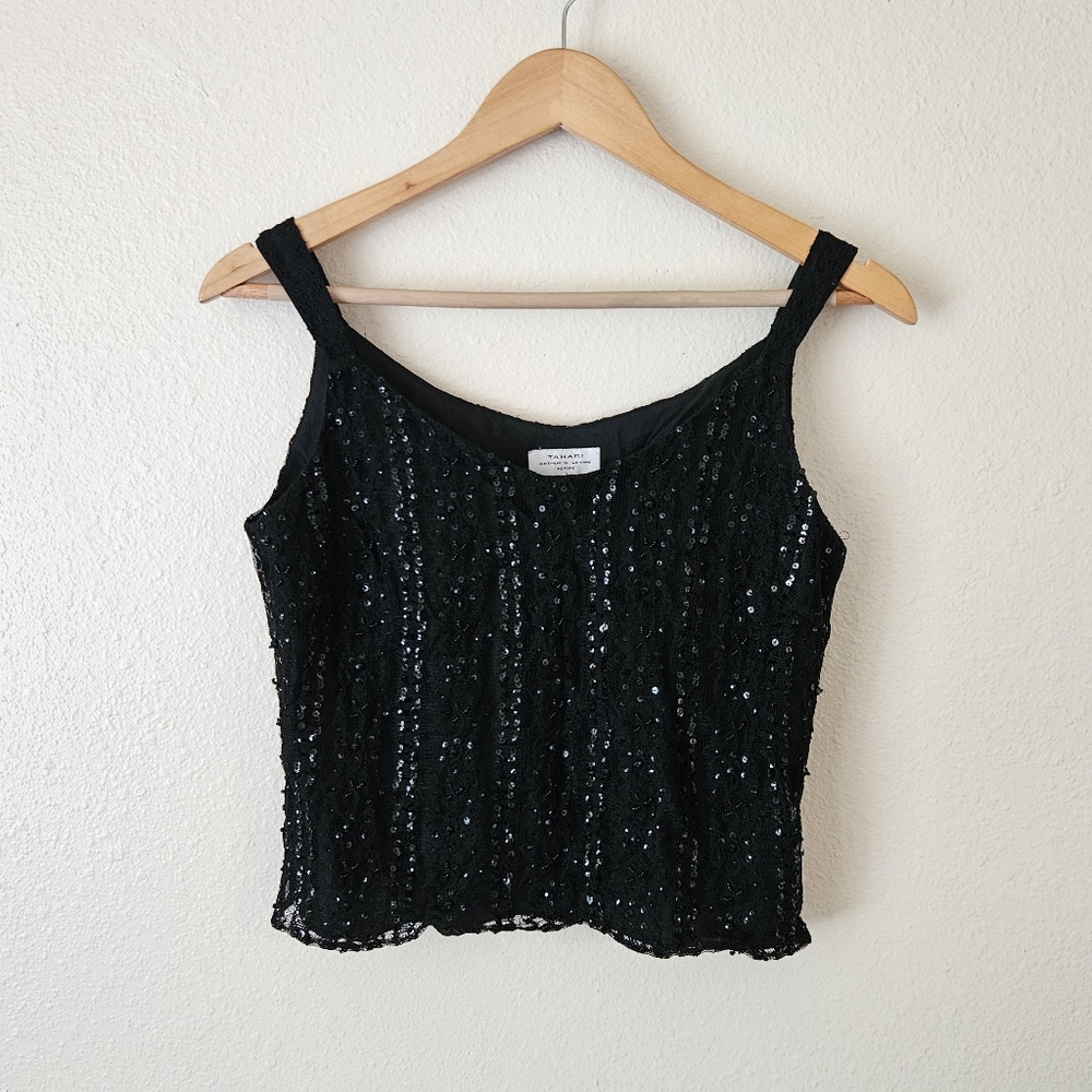 Tahari black sparkly tank top